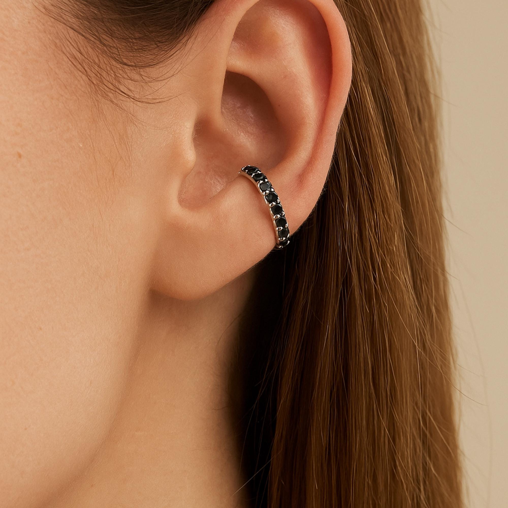 Black Diamond Ear Cuff, Solid Gold, Fine Jewelry Gift