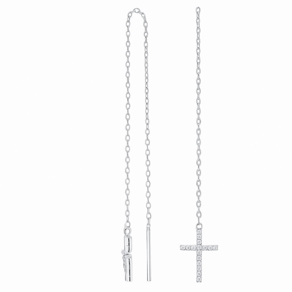 Cross Diamond  Threader Earrings | Gold Chain Dangle Earrings | Minimalist Faith Jewelry YNCreationCo Gift.