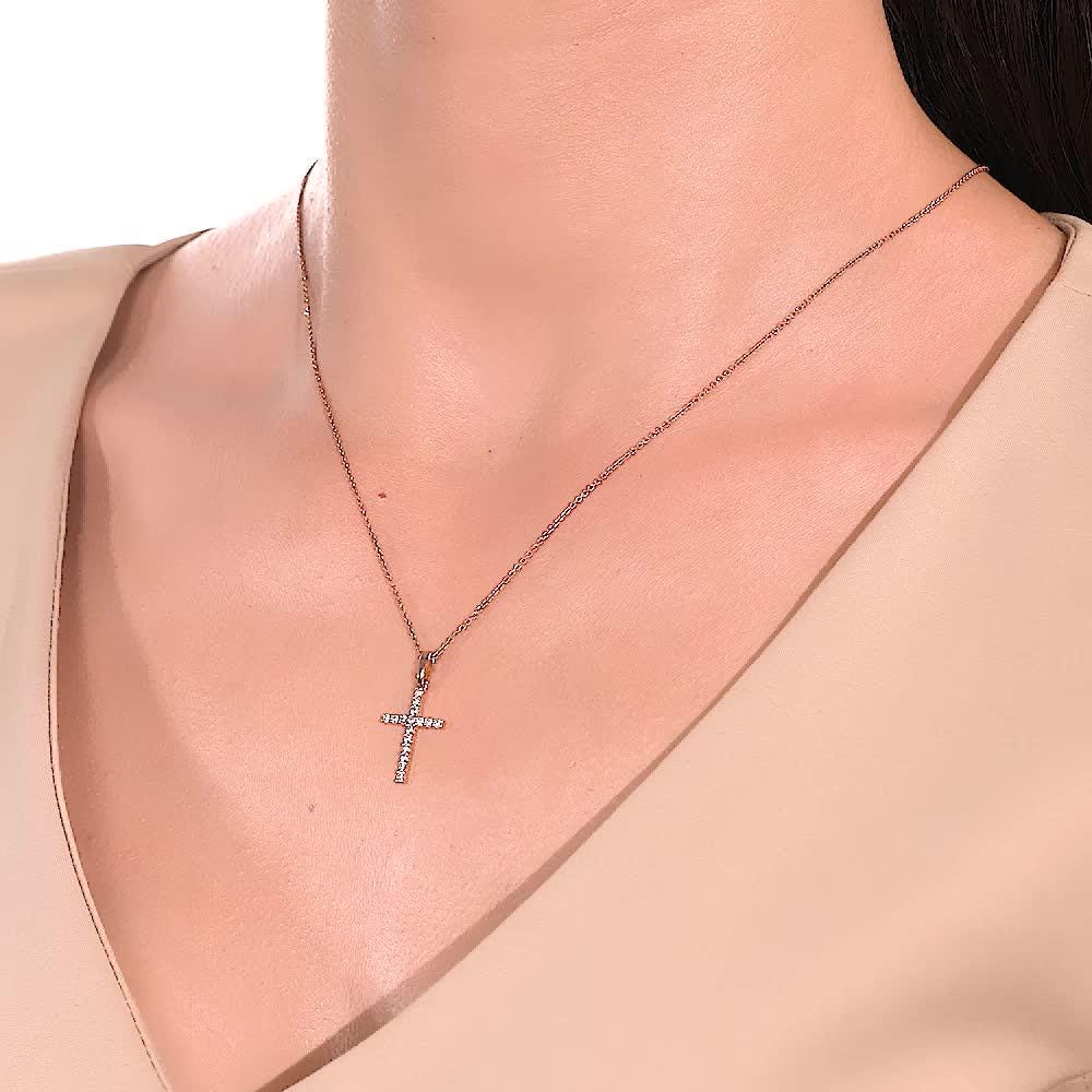 Diamond Cross Pendant | Solid Gold Faith Necklace, 0.15ct