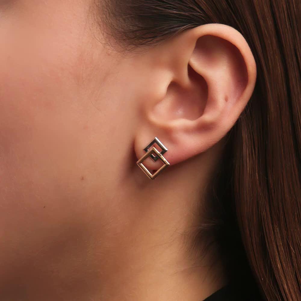 Two-Tone Geometric Square Earrings | Modern Dangle Earrings | Minimalist Statement Jewelry for Her | YNCreationCo.