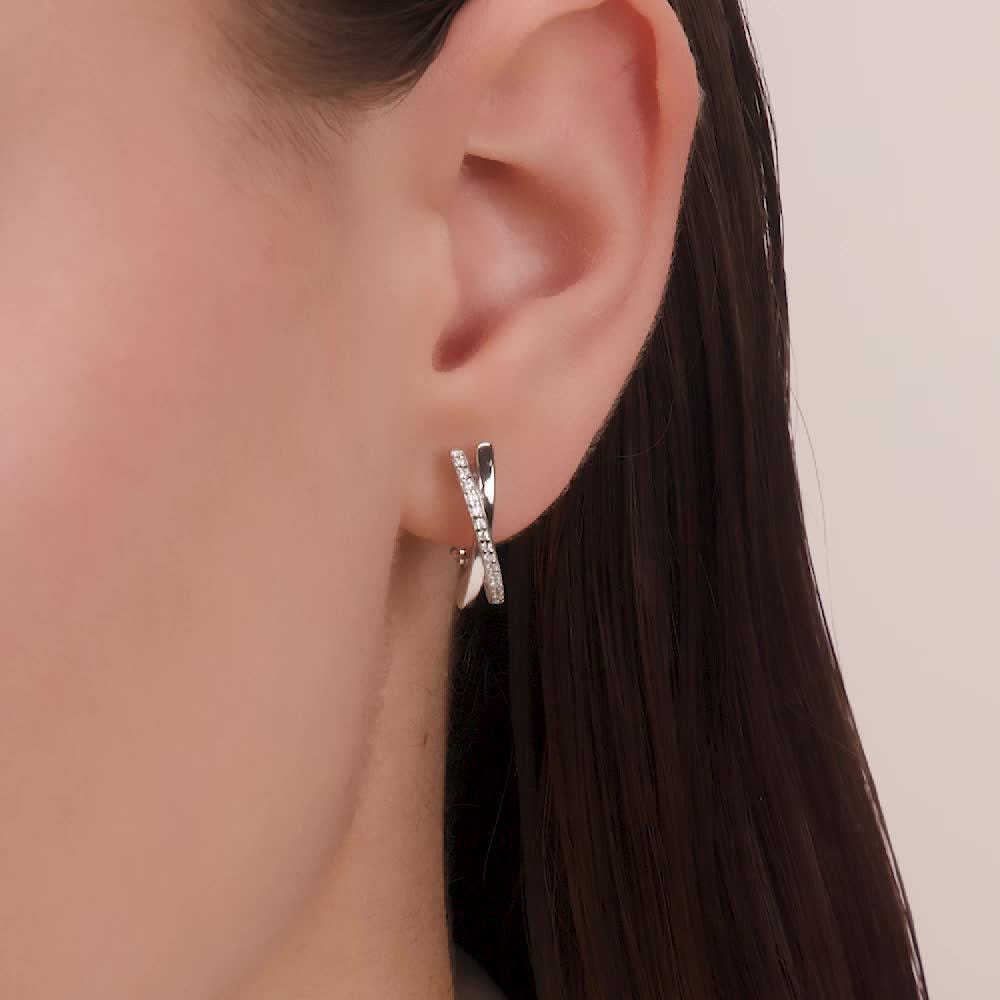 Criss Cross Diamond Hoop Earrings | Sterling Silver Huggies.