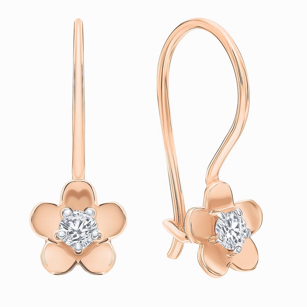 Solid Gold Flower Earrings with Lab Grown Diamond | Dainty Floral Earrings.