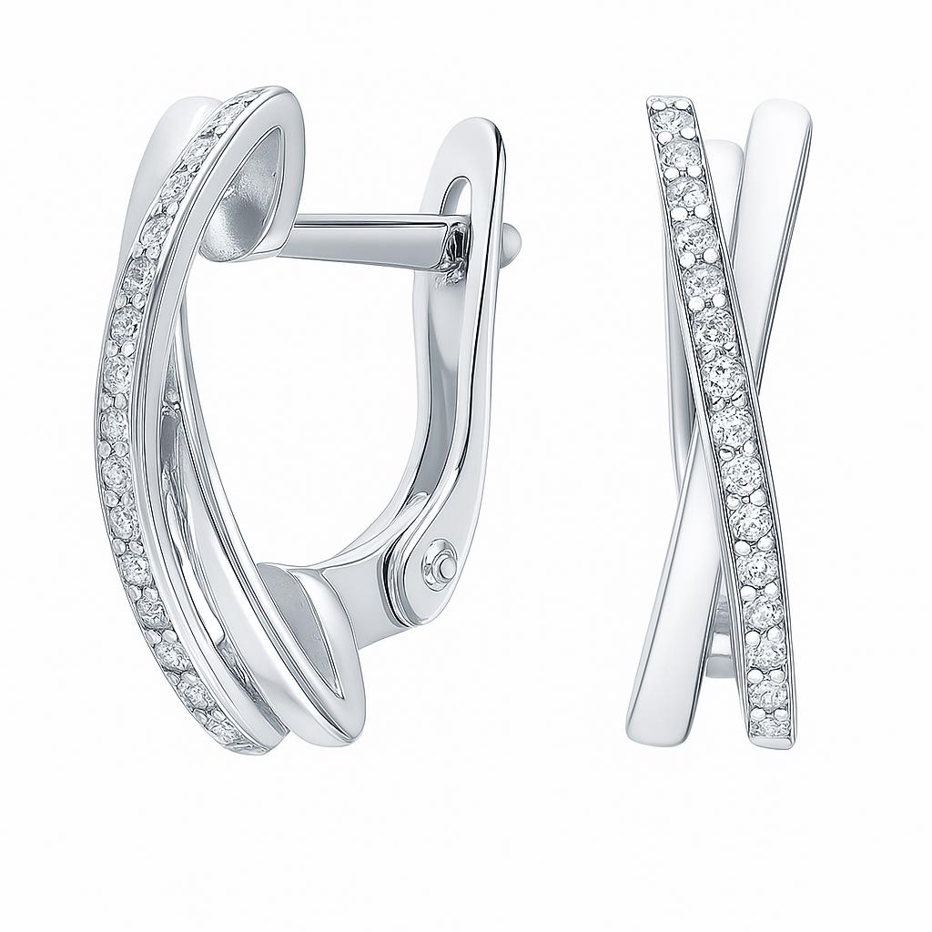 Criss Cross Diamond Hoop Earrings | Sterling Silver Huggies.