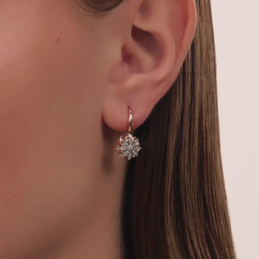 Solid Gold Diamond Snowflake Earrings | Two-Tone Floral Jewelry