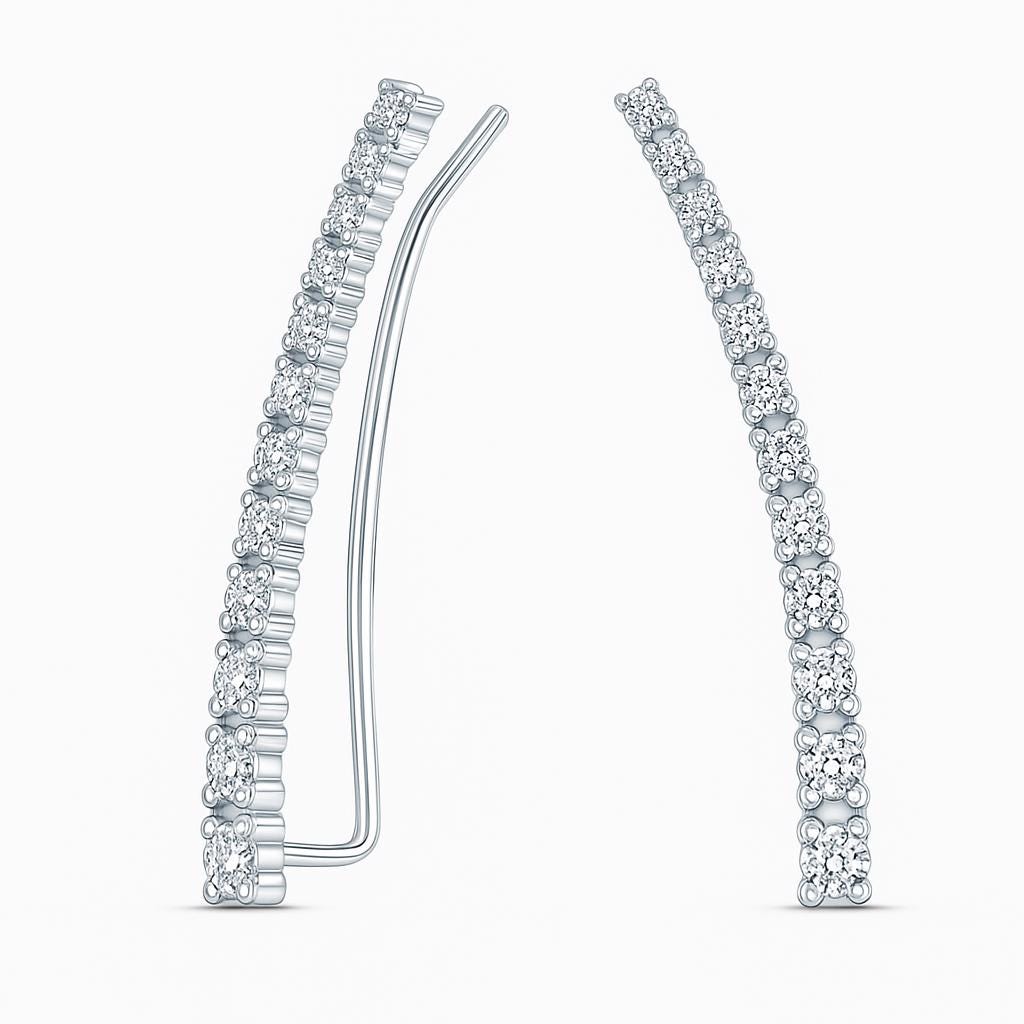 Diamond Bar Climber Earrings | Sterling Silver, Gold Plated.