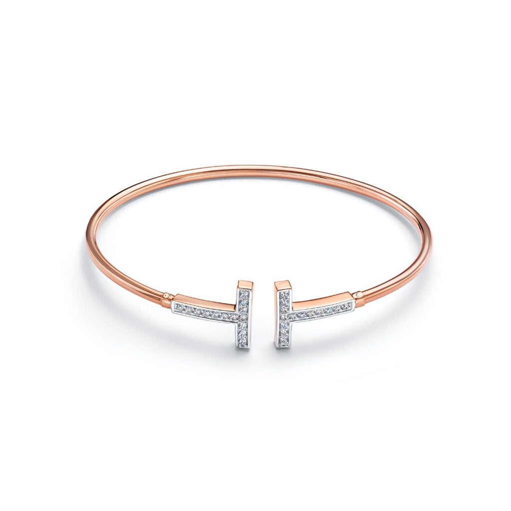 Solid Gold T Bar Diamond Bangle, Minimalist Jewelry.