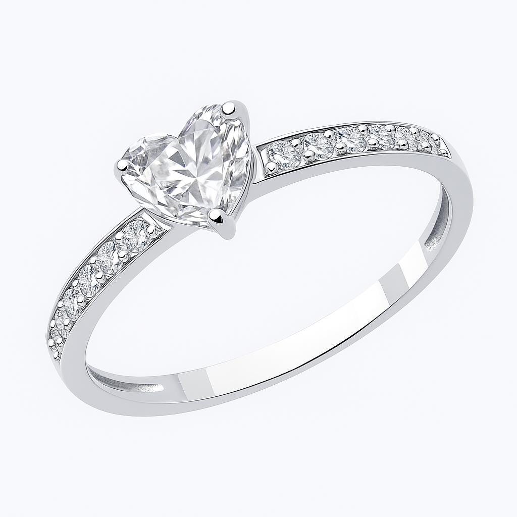Heart Diamond Ring | Sterling Silver Promise Ring.