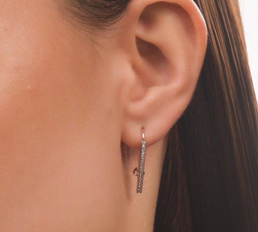 Solid Gold Diamond Bar Earrings | Modern Linear Dangle