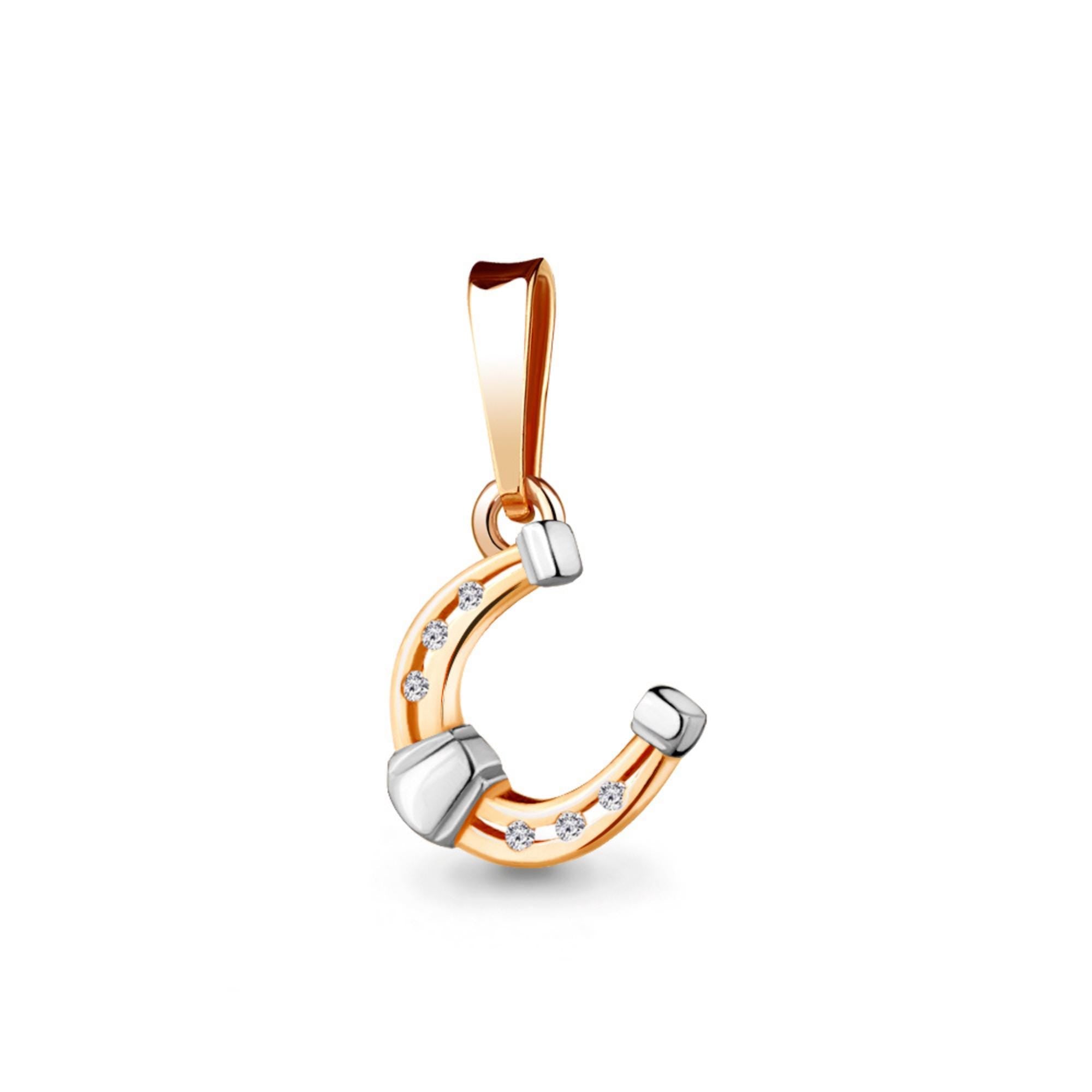 Solid Gold Horseshoe Pendant, Lab Grown Diamond Lucky Charm Necklace