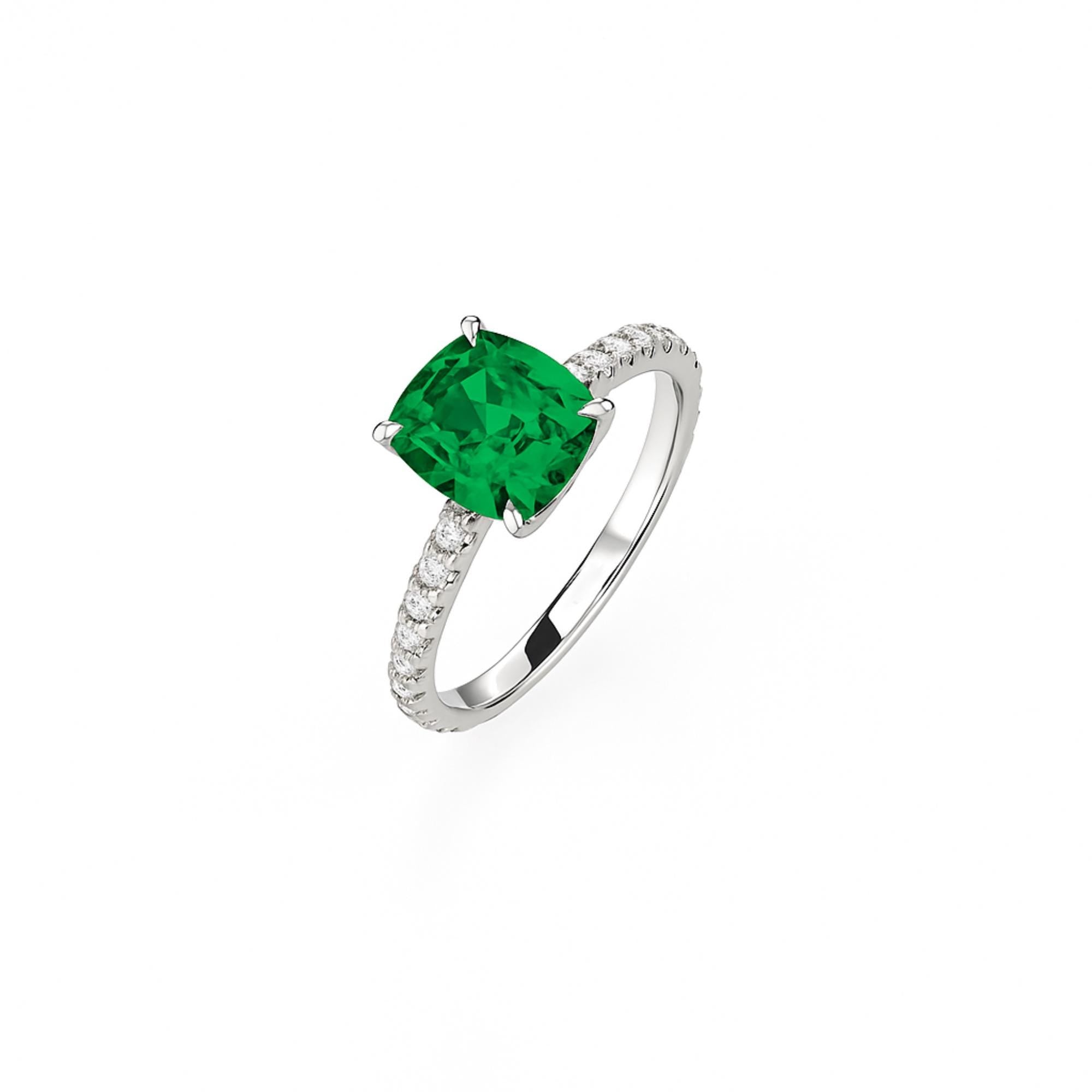 Solid Gold Cushion Cut Emerald Ring Diamond Accent Engagement Ring