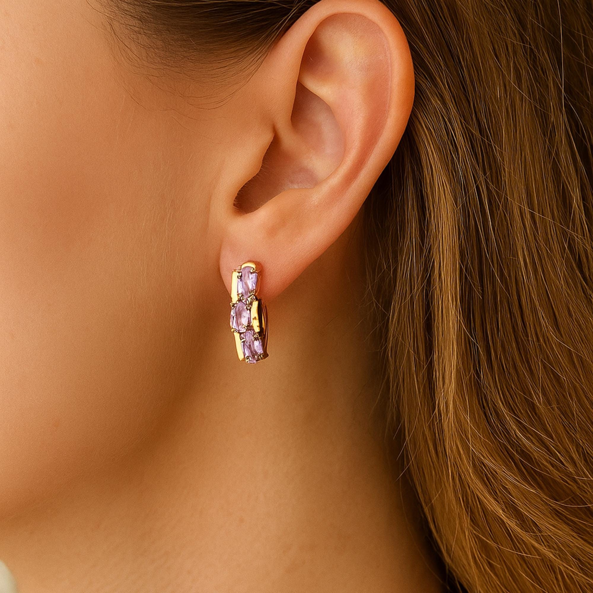 Solid Gold Blue Topaz Hoop Earrings, December Birthstone.