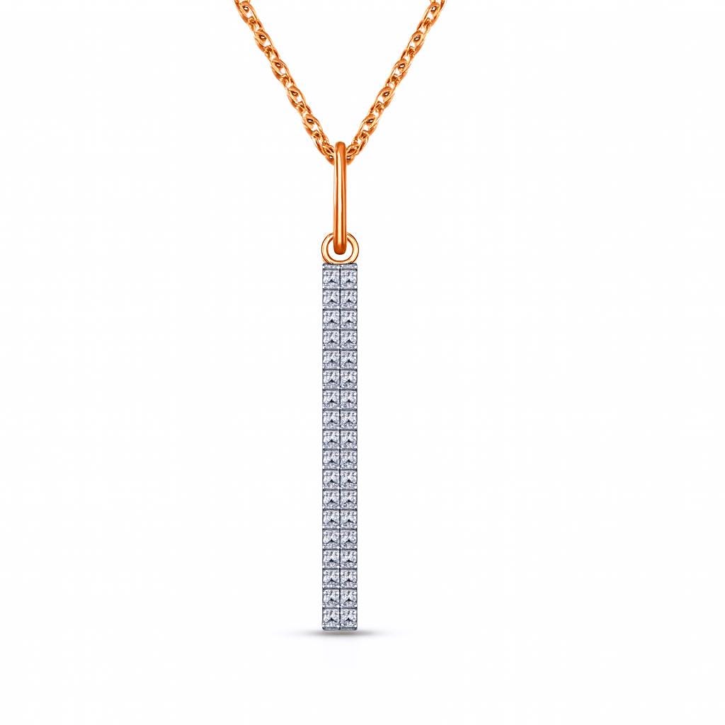 Solid Gold Diamond Bar Pendant Necklace | Vertical Pave Stick Charm