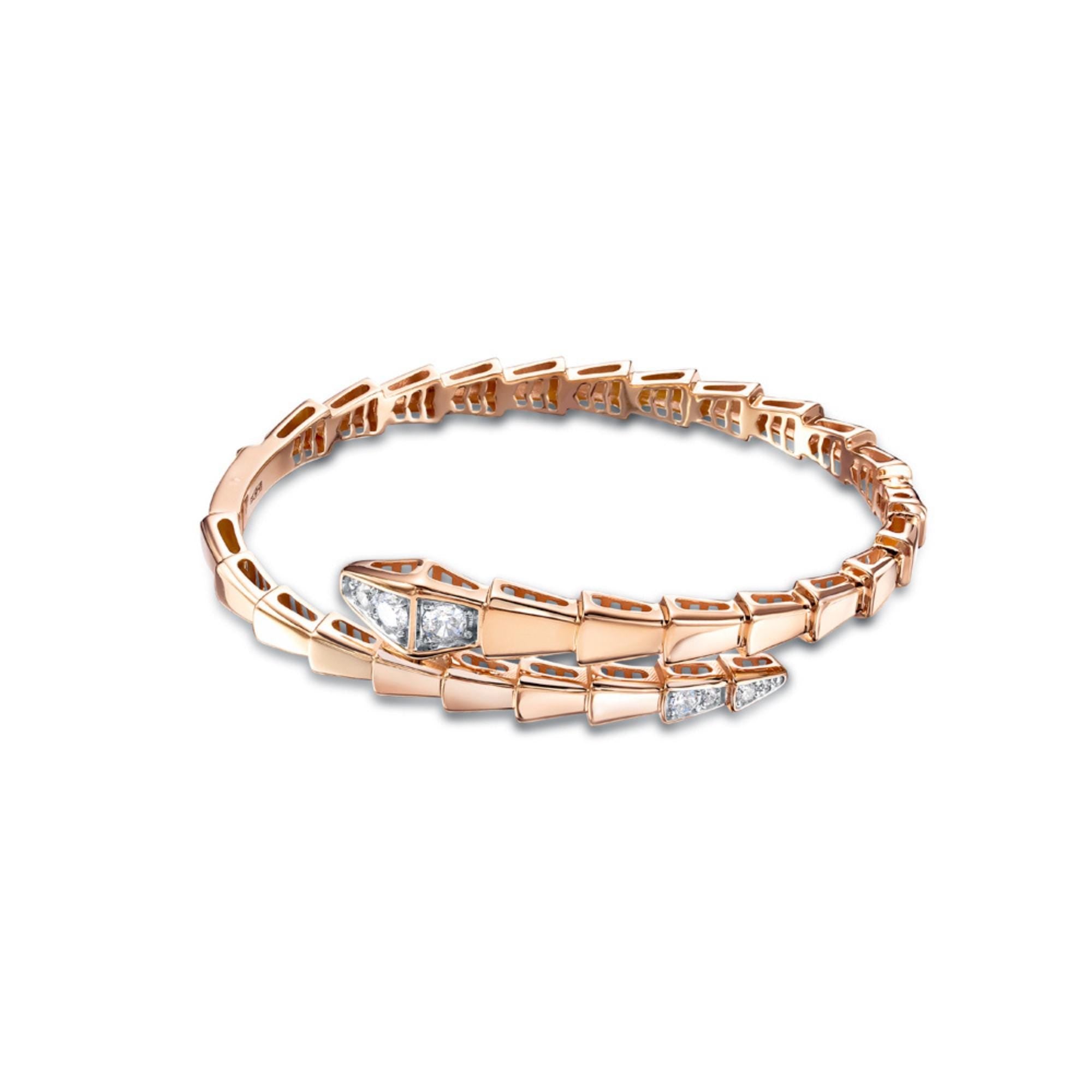 Gold Diamond Serpent Bangle, Flexible Snake Bracelet