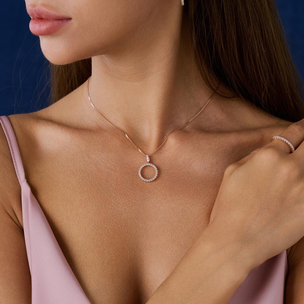Solid Gold Diamond Circle Pendant, Halo Necklace, Fine Jewelry Gift.