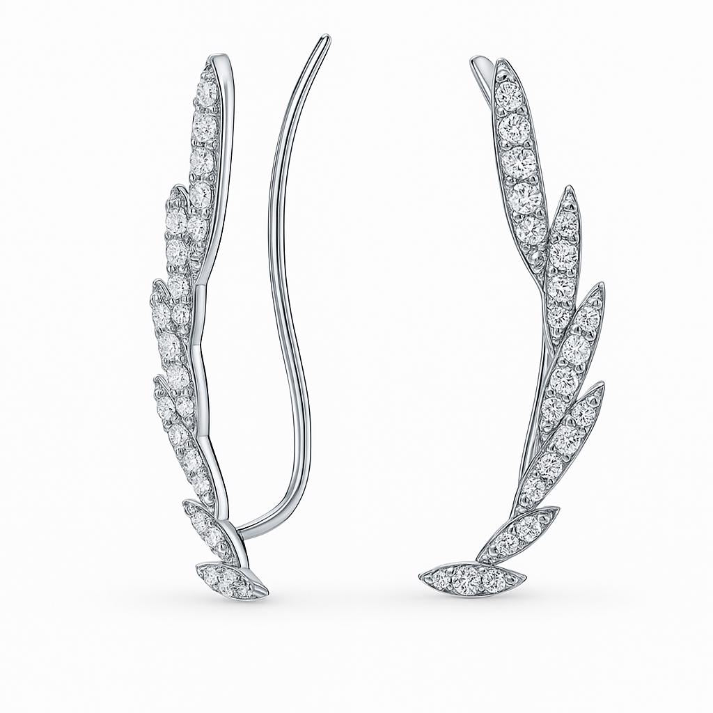 Diamond Leaf Climber Earrings | Gold Vine Ear Crawlers | Elegant Jewelry Climber | YNCreationCo Gift.