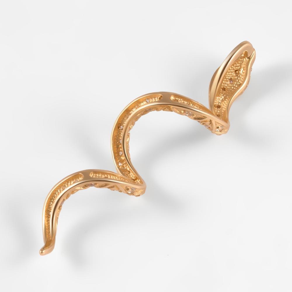 Solid Gold Diamond Snake Pendant, Serpent Necklace Charm.