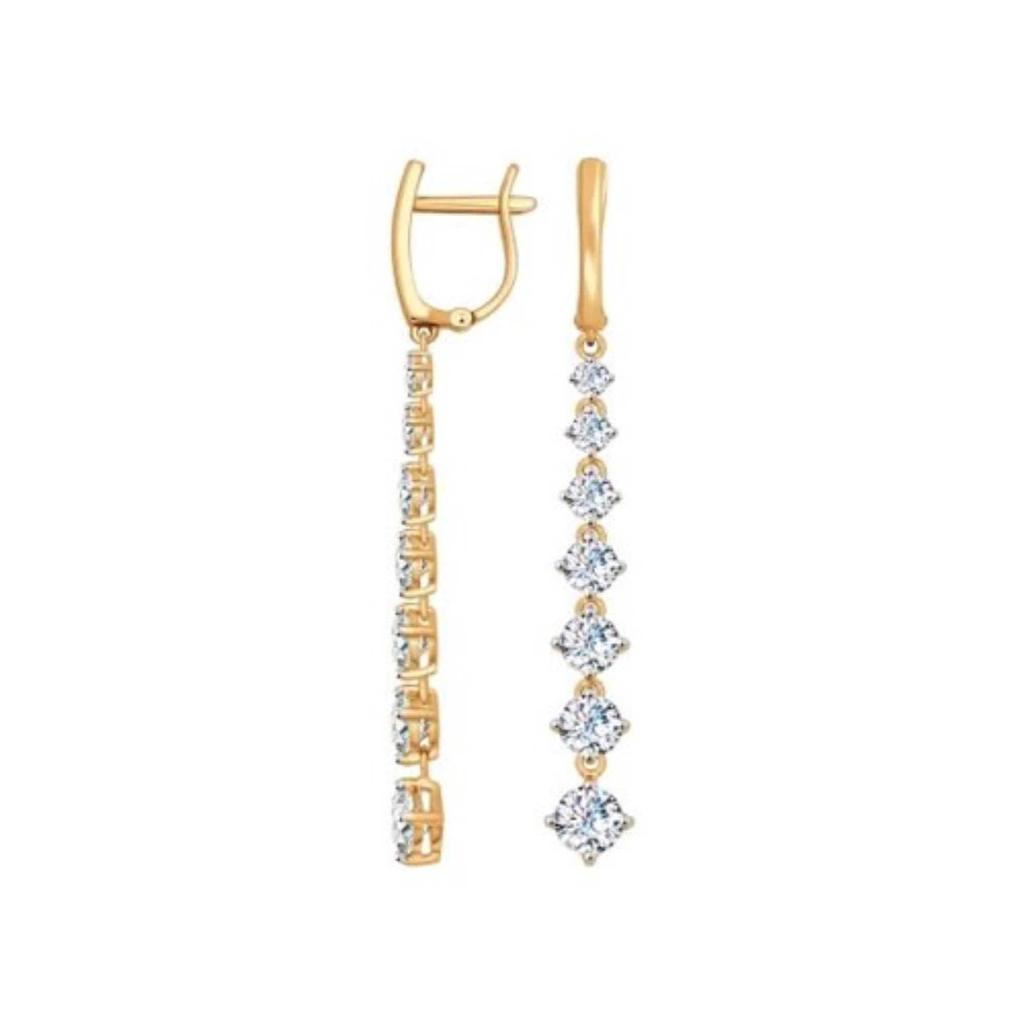 Solid Gold Diamond Dangle Earrings, Elegant Long Line, Fine Jewelry.