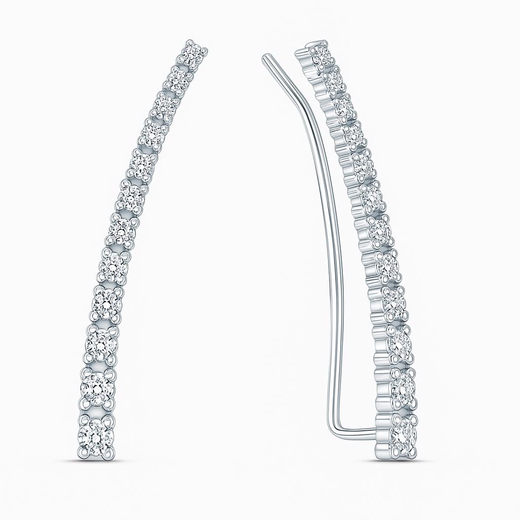 Diamond Bar Climber Earrings | Sterling Silver, Gold Plated.