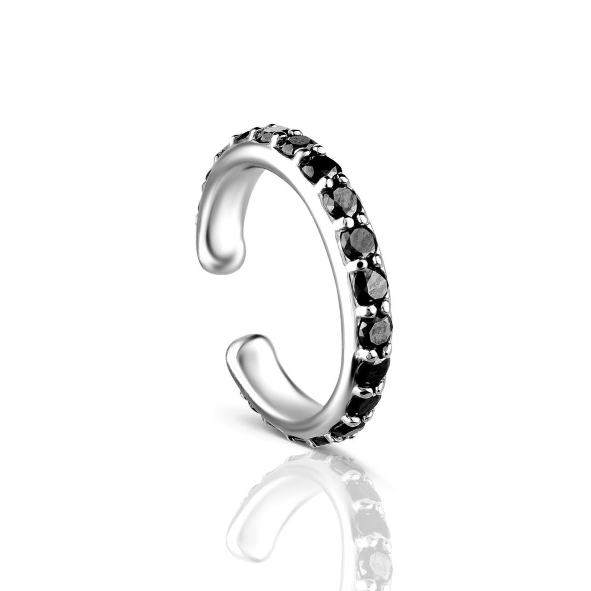 Black Diamond Ear Cuff, Solid Gold, Fine Jewelry Gift