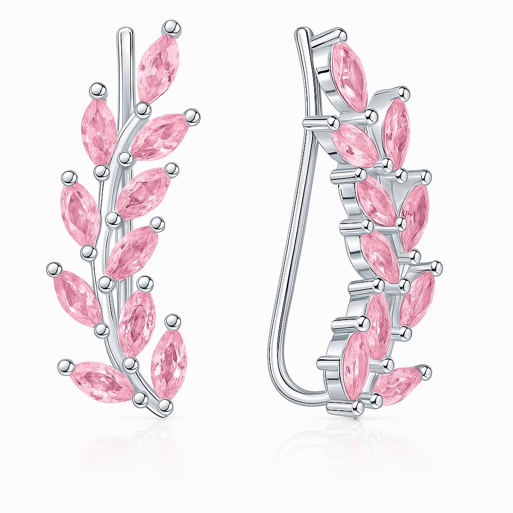 Pink Leaf Climber Earrings | Sterling Silver Vine Ear Crawlers.