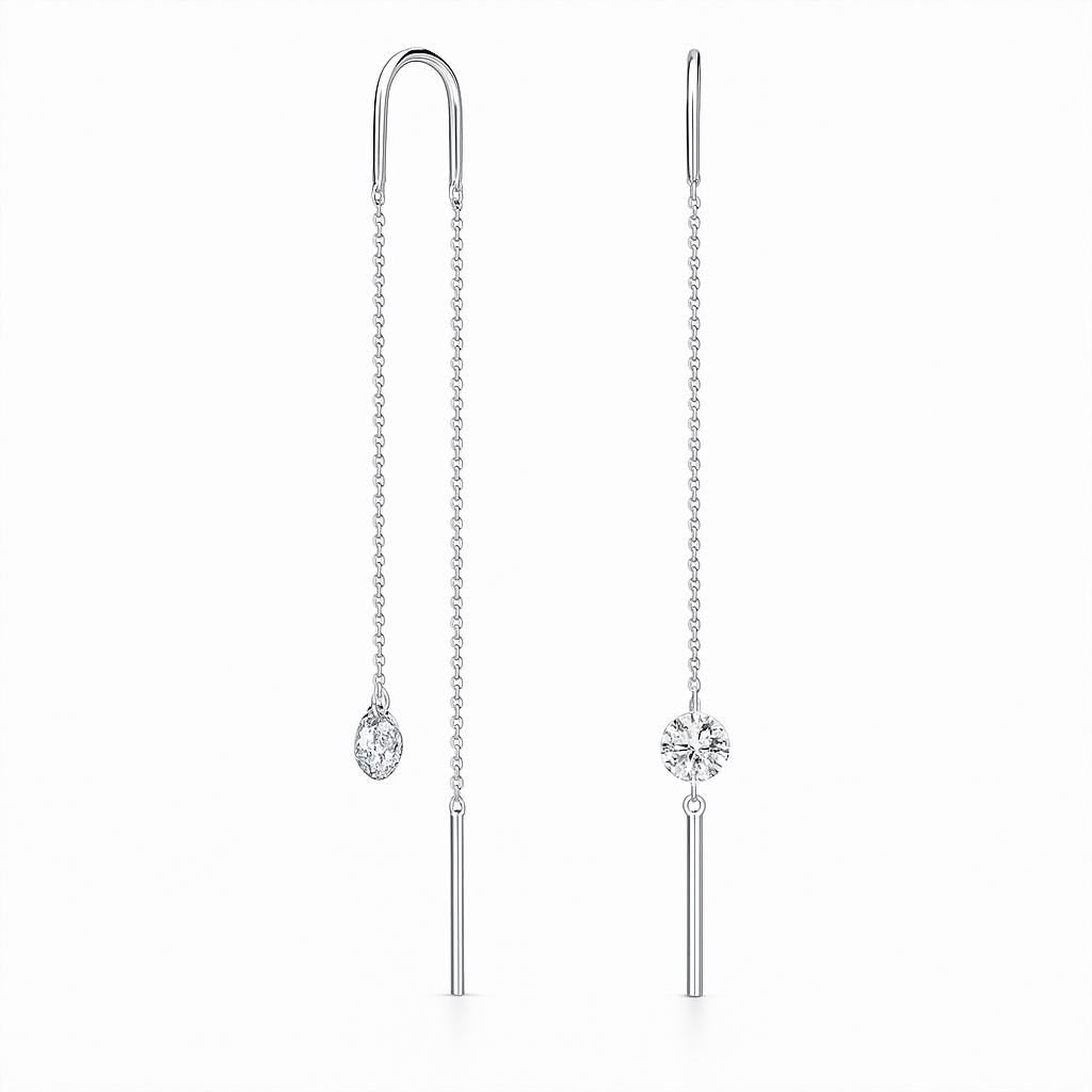 Solid Gold Diamond Threader Earrings | Minimalist Chain Dangle.