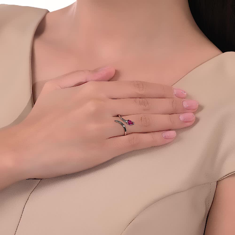 Dainty Sterling Silver Ring | Pink Pear Moissanite Gem, Adjustable Wrap