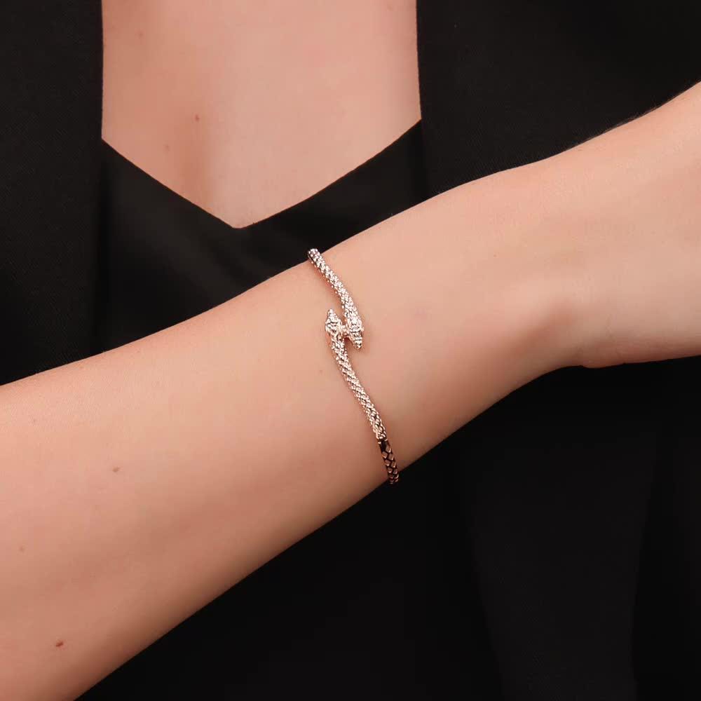 Solid Gold Snake Bracelet | Textured Serpent Bangle | Adjustable Snake Cuff Jewelry | YNCreationCo Gift.