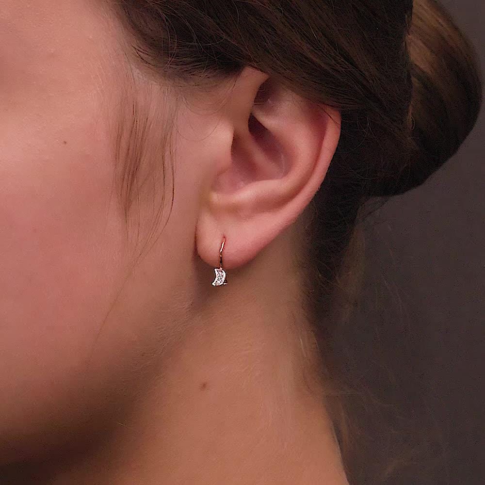 Diamond Crescent Moon Hook Earrings | Solid Gold Celestial Jewelry.