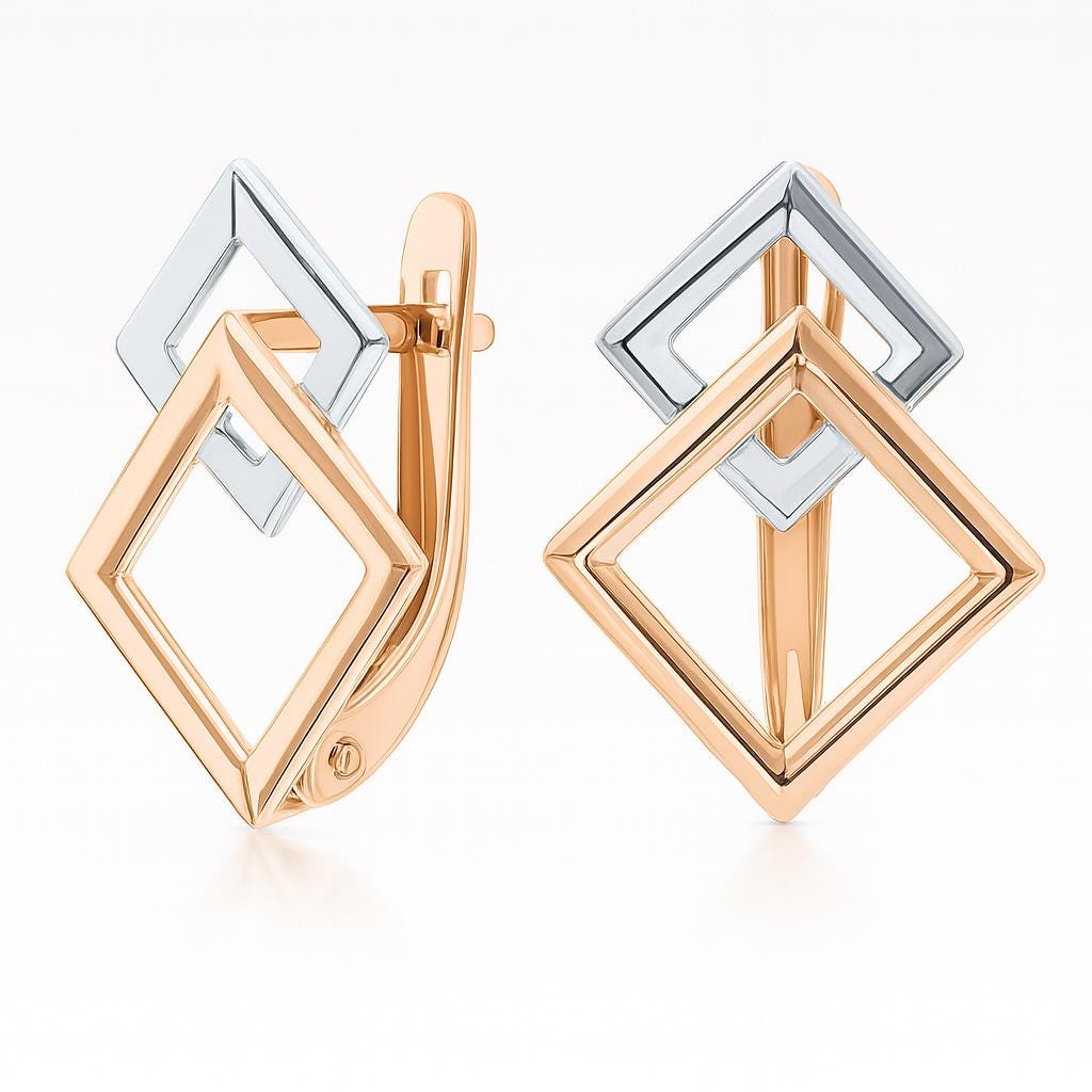 Two-Tone Geometric Square Earrings | Modern Dangle Earrings | Minimalist Statement Jewelry for Her | YNCreationCo.