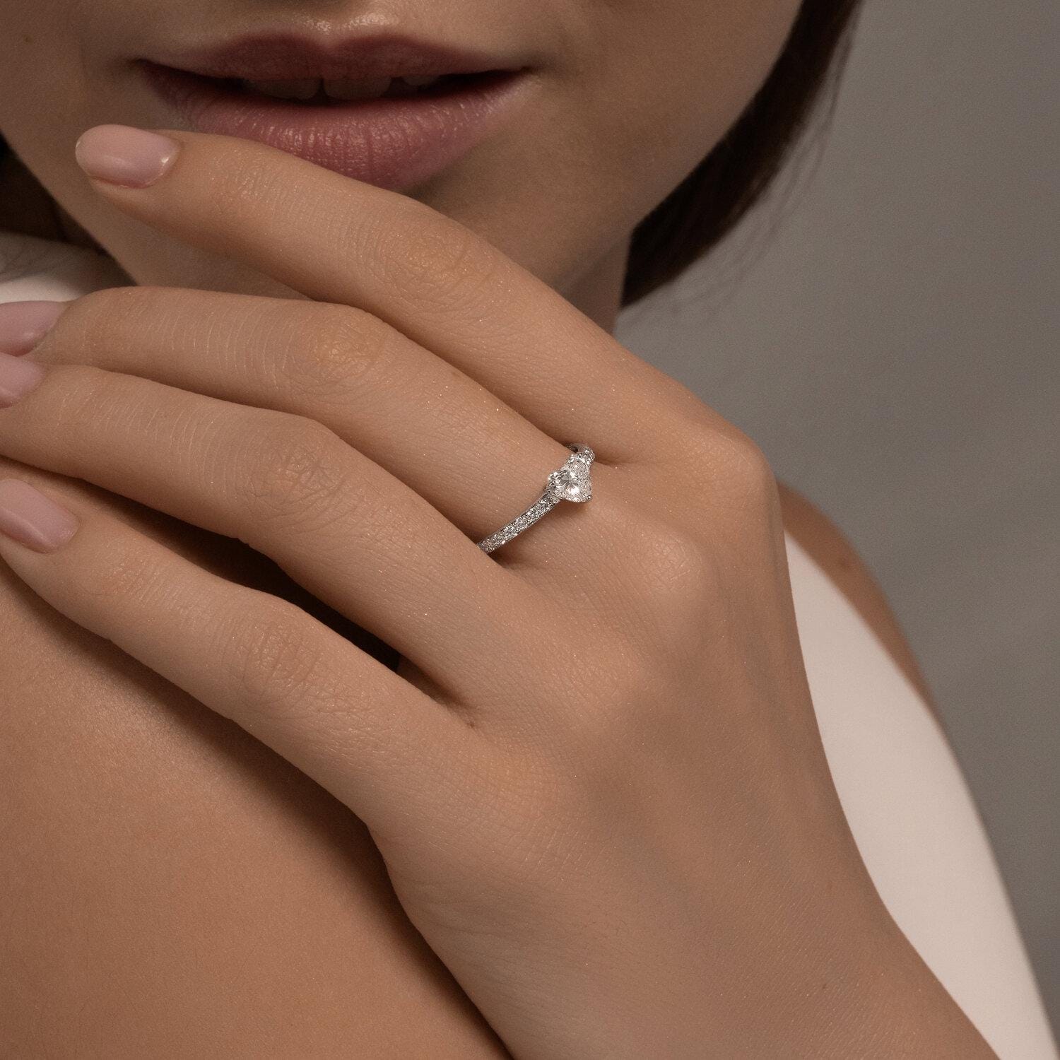 Heart Diamond Ring | Sterling Silver Promise Ring.