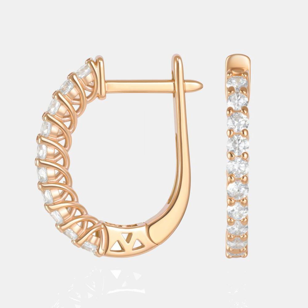 Solid Gold Diamond Hoop Earrings, Dainty Huggie Style.