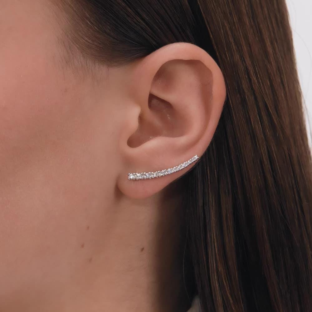 Diamond Bar Climber Earrings | Sterling Silver, Gold Plated.