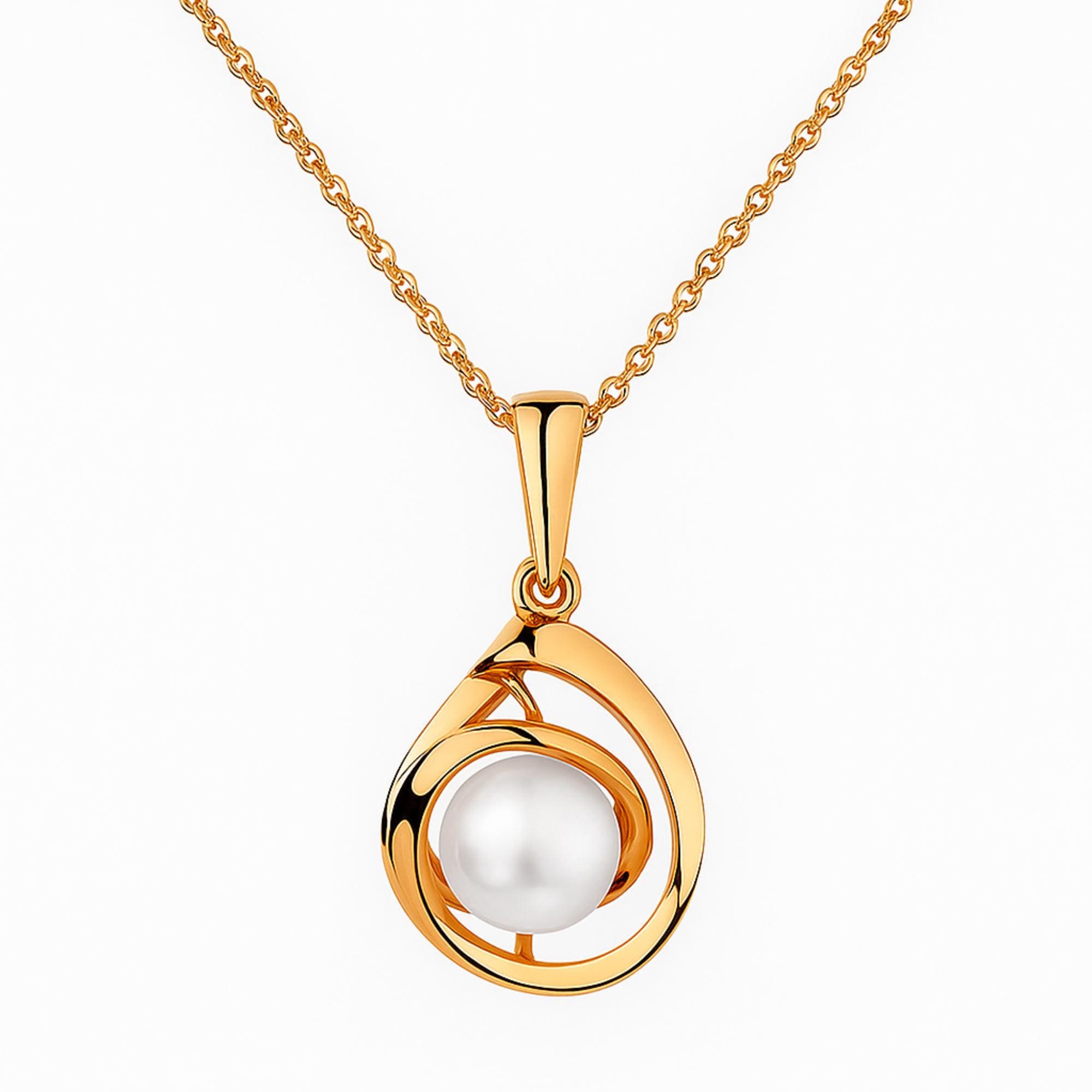 Solid Gold Freshwater Pearl Teardrop Pendant, Modern Necklace.