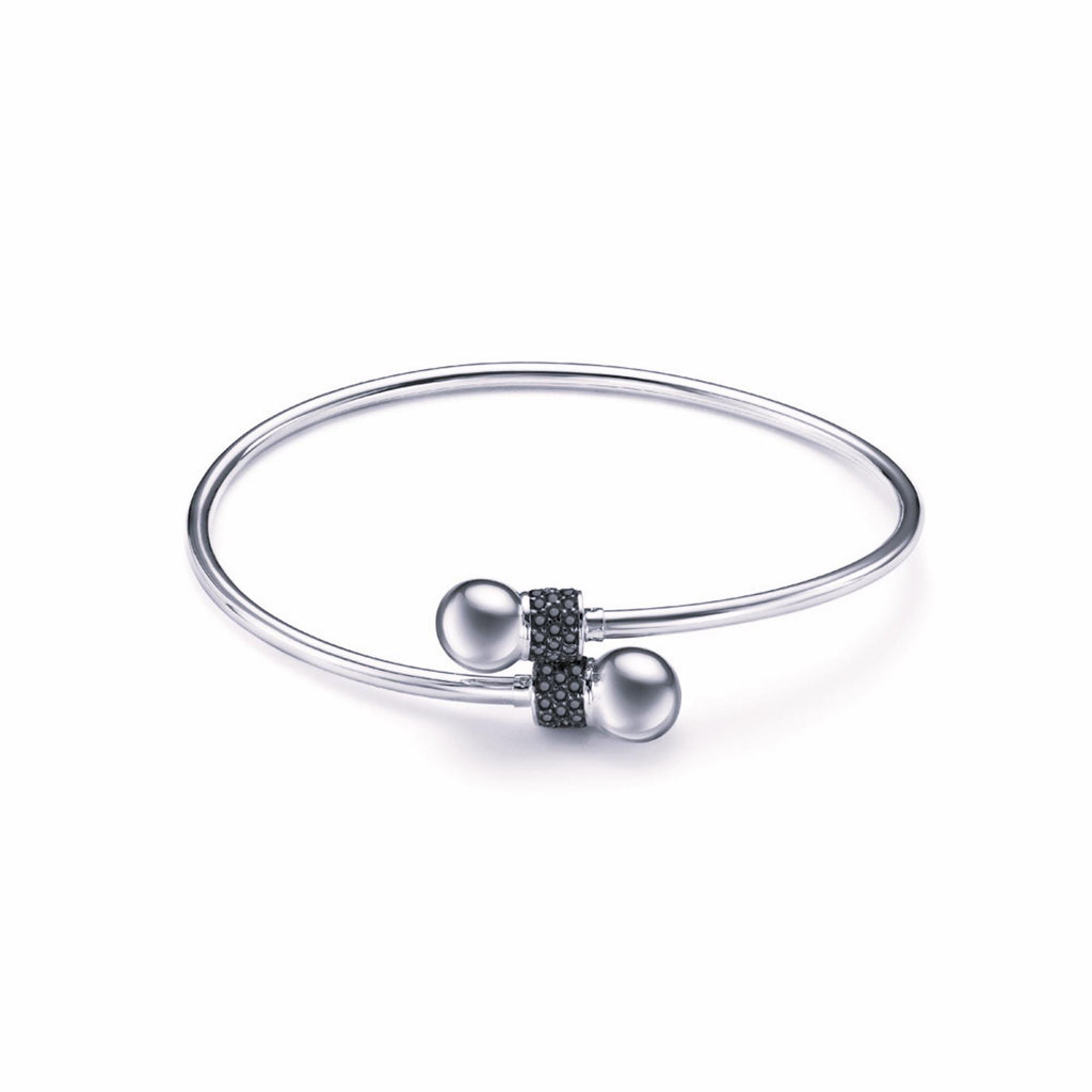 Solid Gold Black Diamond Cuff Bracelet, Open Bangle.