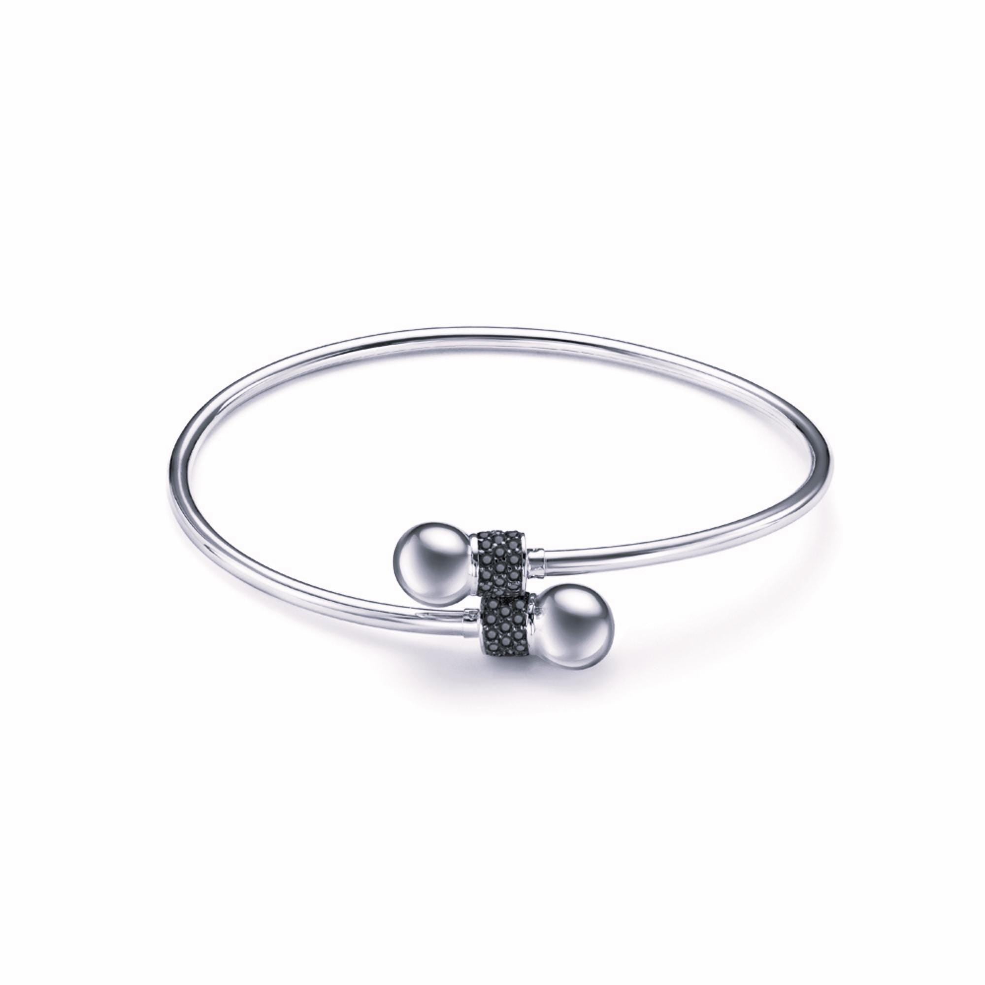 Solid Gold Black Diamond Cuff Bracelet, Open Bangle.