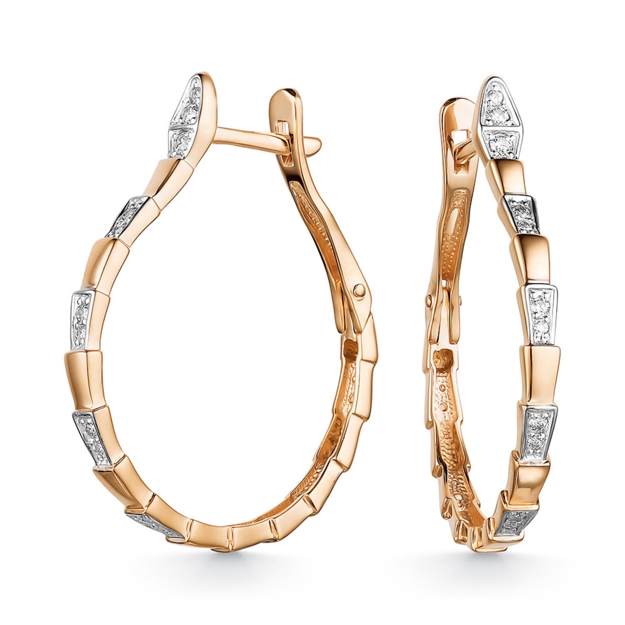 Gold Snake Hoop Earrings, Lab Grown Diamond Huggies