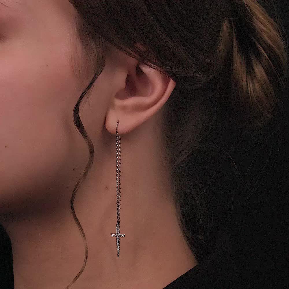 Cross Diamond  Threader Earrings | Gold Chain Dangle Earrings | Minimalist Faith Jewelry YNCreationCo Gift.