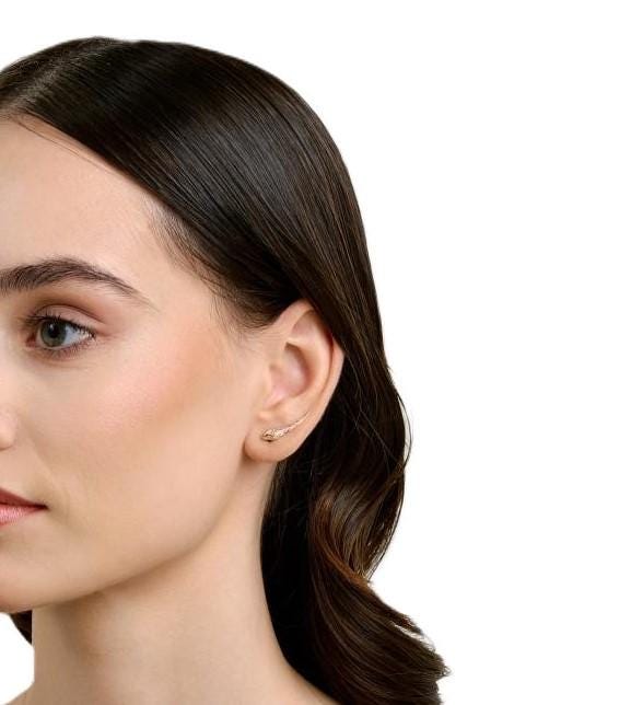 Gold Diamond Snake Climber Earrings, Serpent Ear Crawlers, Elegant Sparkling Wrap Piercing, Modern Fine Jewelry Gift for Women.