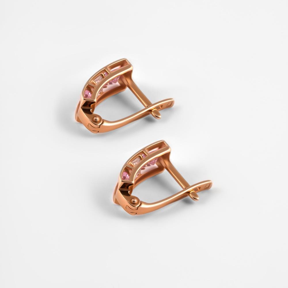 Solid Gold Pink Sapphire Hoop Earrings | Princess Cut Diamond Hoop.