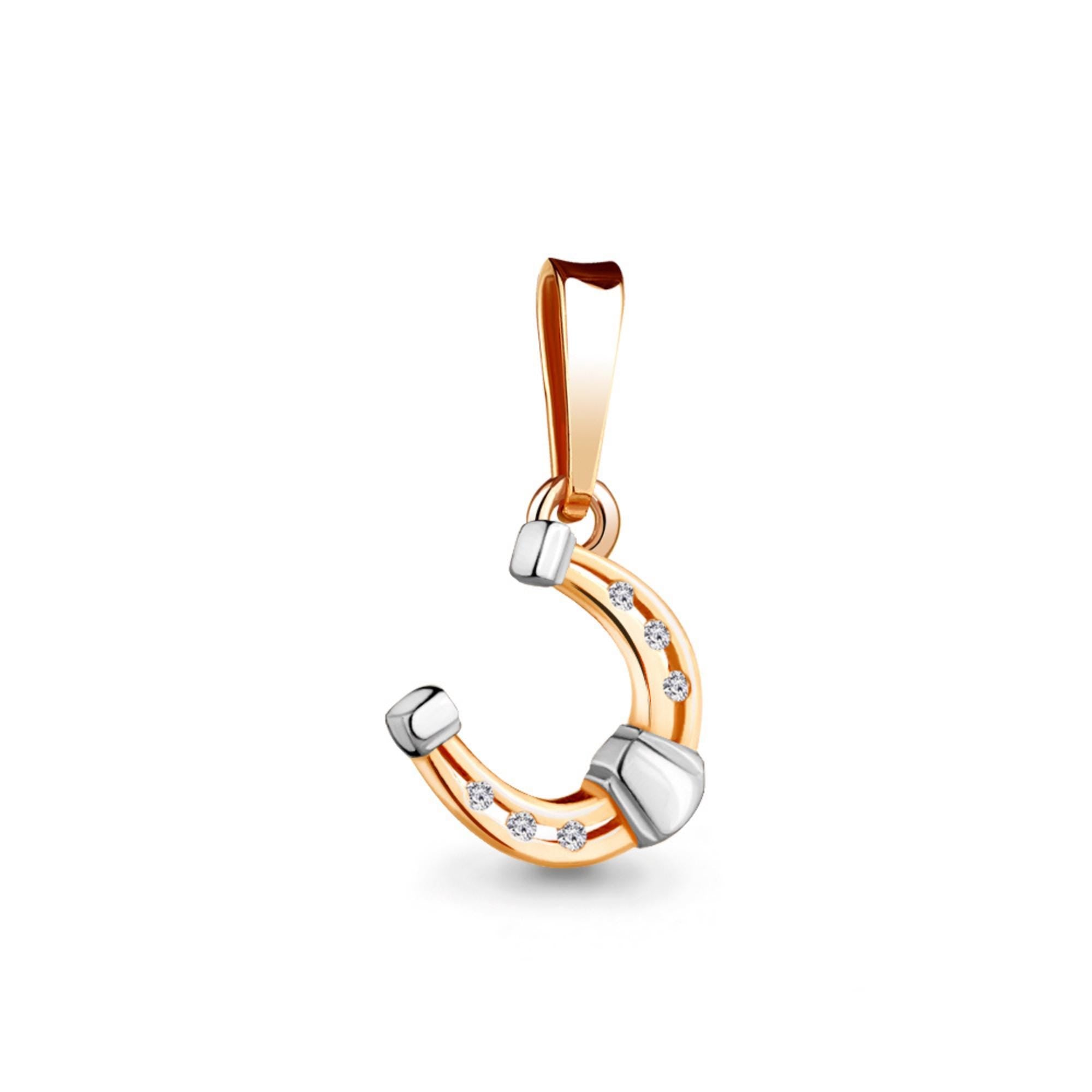 Solid Gold Horseshoe Pendant, Lab Grown Diamond Lucky Charm Necklace