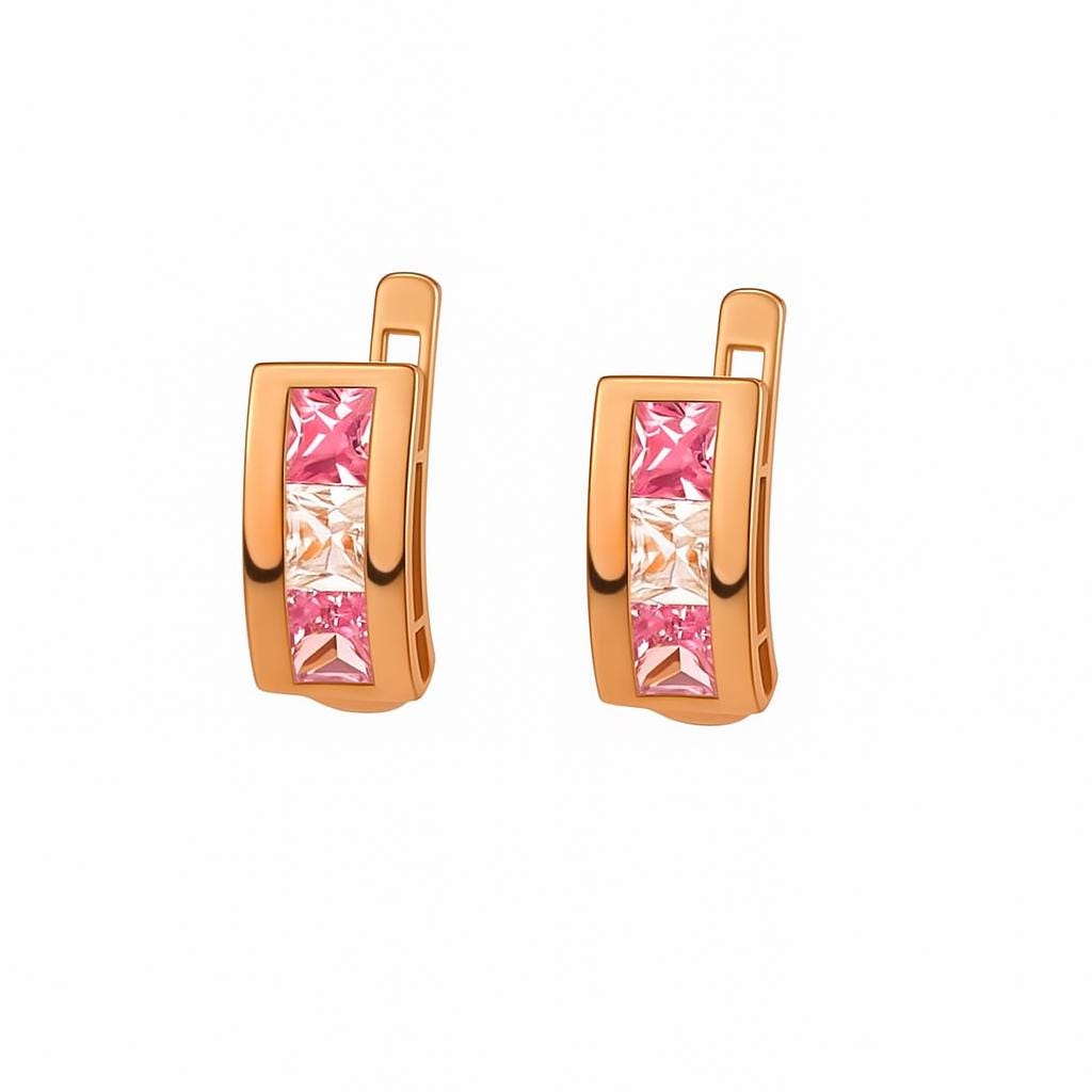 Solid Gold Pink Sapphire Hoop Earrings | Princess Cut Diamond Hoop.