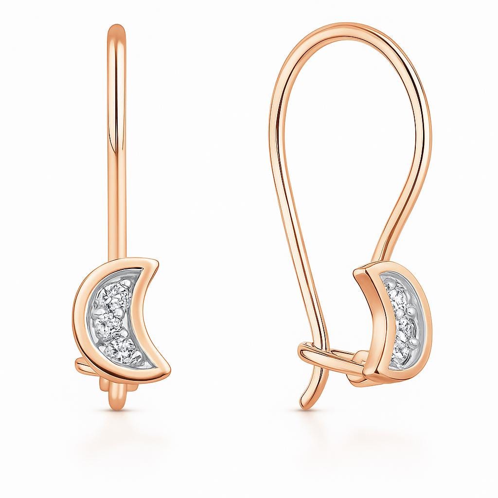 Diamond Crescent Moon Hook Earrings | Solid Gold Celestial Jewelry.