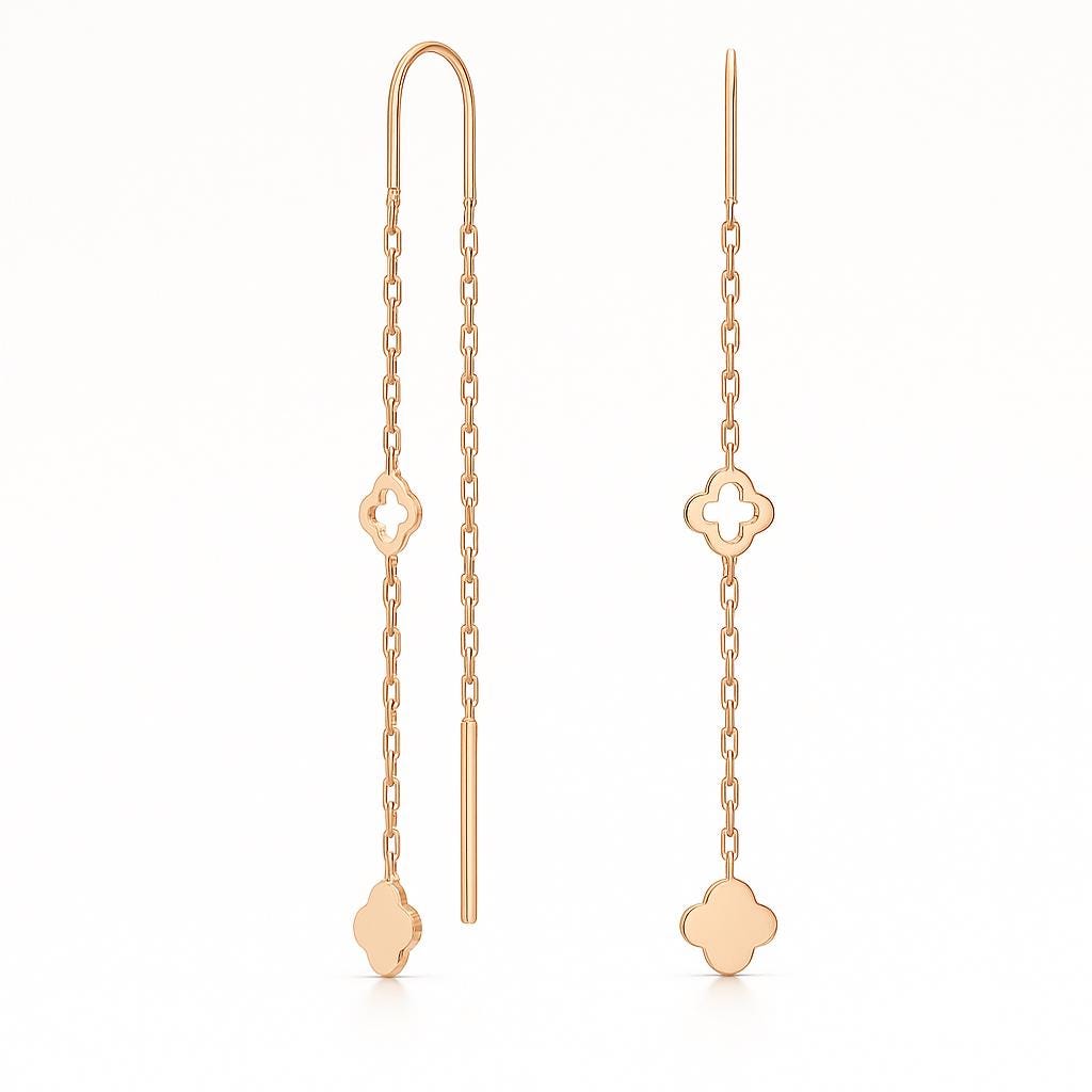 Gold Clover Threader Earrings | Dainty Chain Drop Jewelry