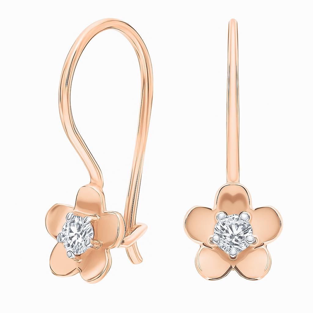 Solid Gold Flower Earrings with Lab Grown Diamond | Dainty Floral Earrings.