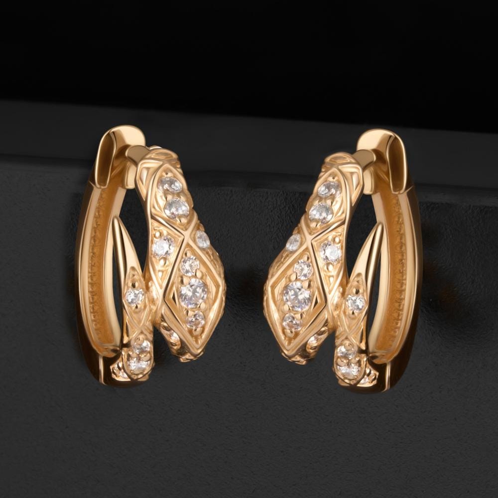 Luxury Gold Twist Hoop Earrings | Leaf-Inspired Diamond Hoops | Modern Fine Jewelry Gift for Her.