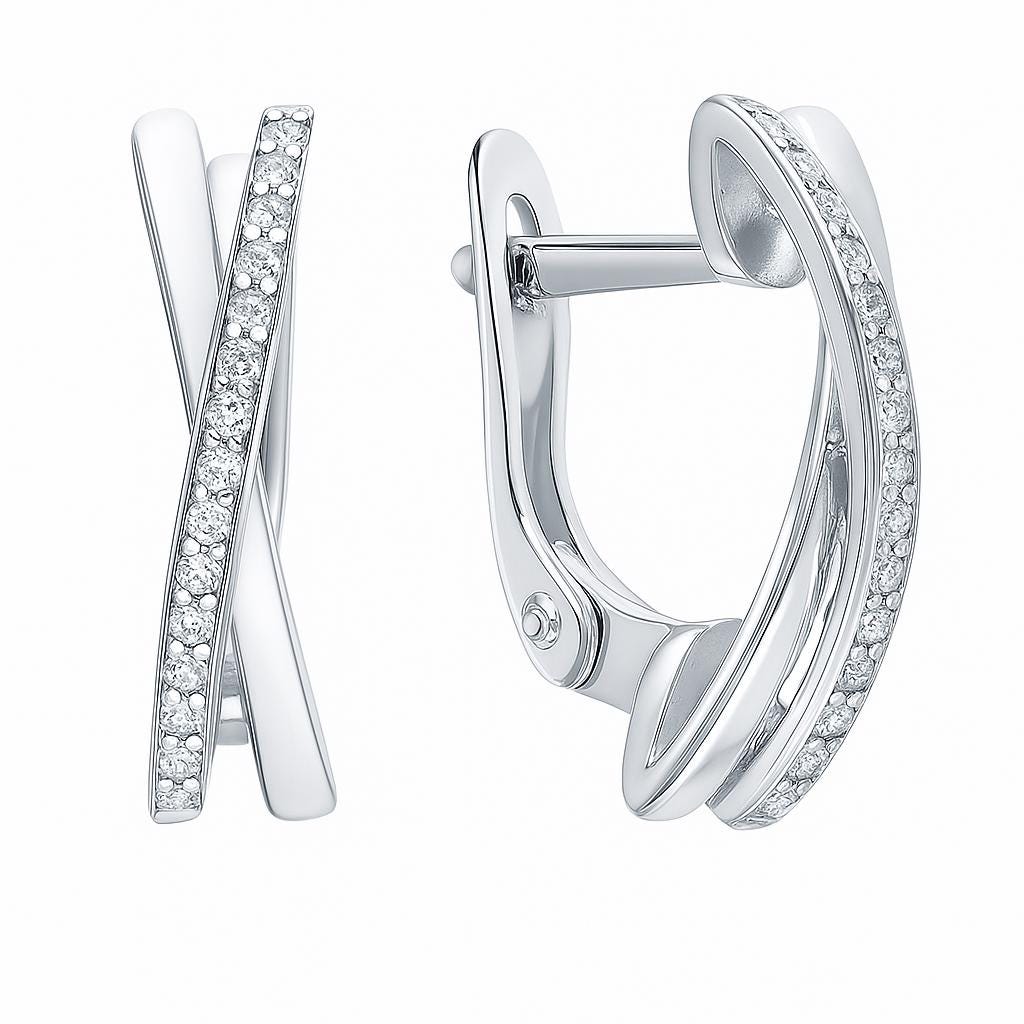 Criss Cross Diamond Hoop Earrings | Sterling Silver Huggies.