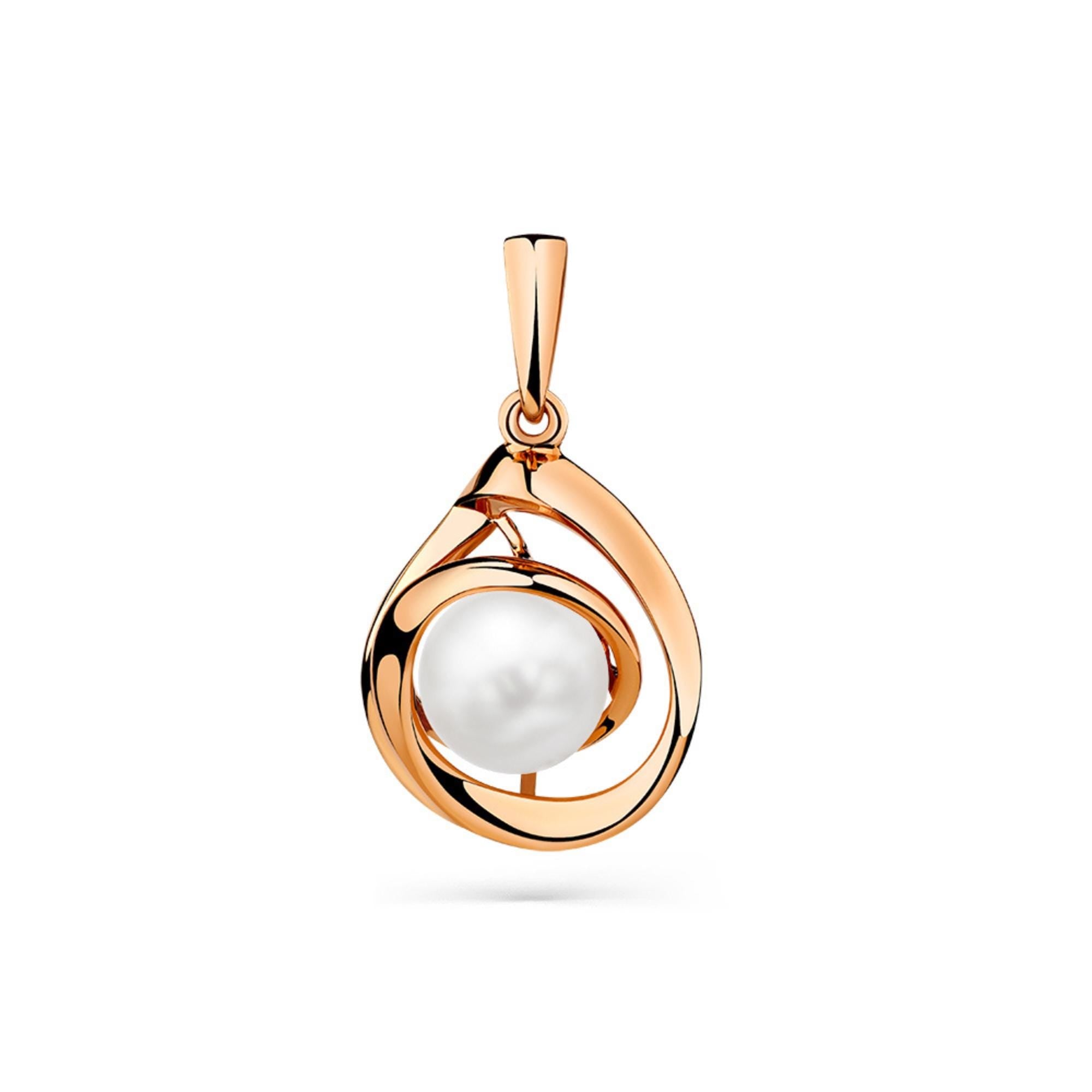 Solid Gold Freshwater Pearl Teardrop Pendant, Modern Necklace.