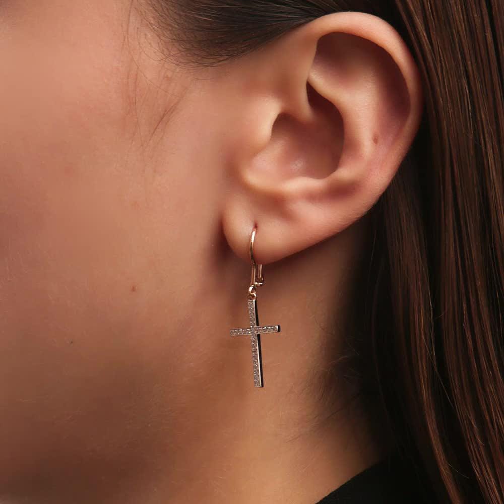 Diamond Cross Dangle Earrings | Solid Gold Religious Jewelry