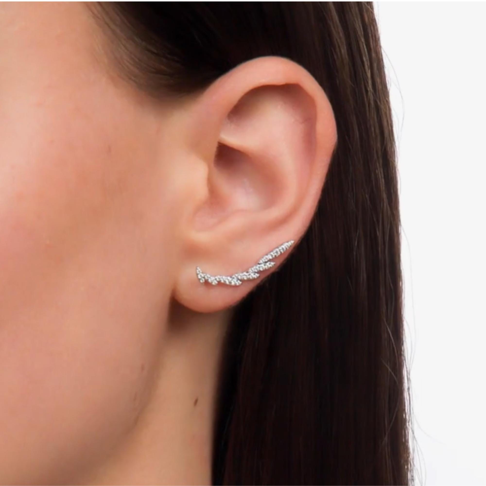 Diamond Leaf Climber Earrings | Gold Vine Ear Crawlers | Elegant Jewelry Climber | YNCreationCo Gift.