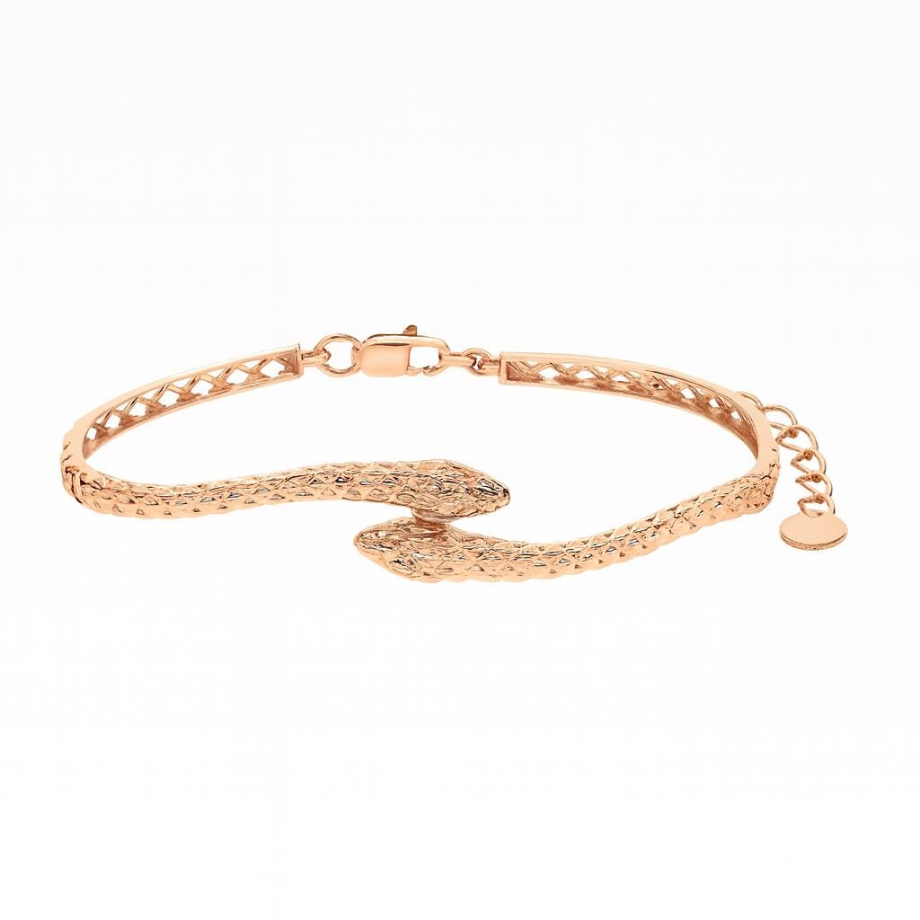 Solid Gold Snake Bracelet | Textured Serpent Bangle | Adjustable Snake Cuff Jewelry | YNCreationCo Gift.